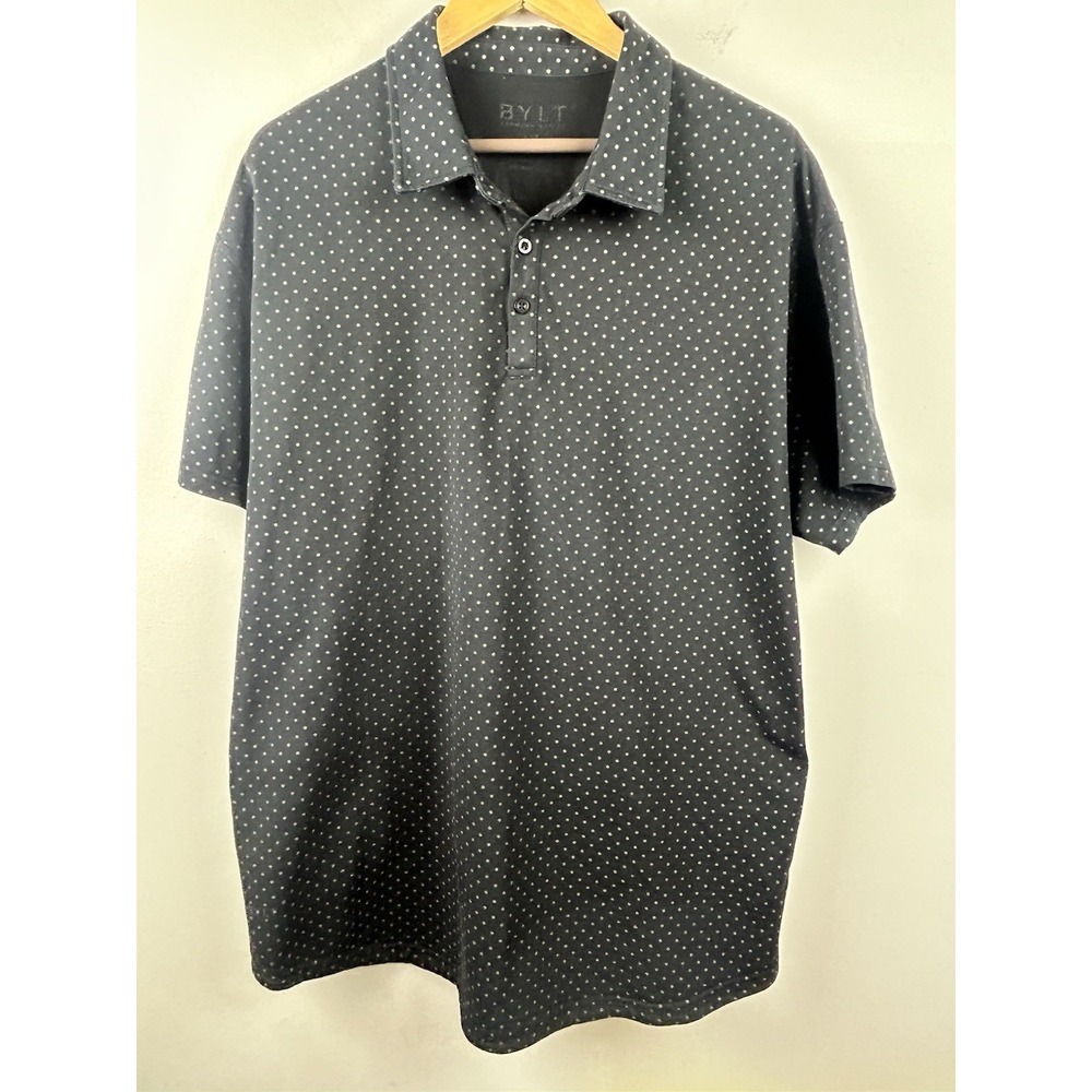 BYLT Men's LUX 2XL Black Gray Polka Dot Short Sleeve Stretch Golf Polo Shirt